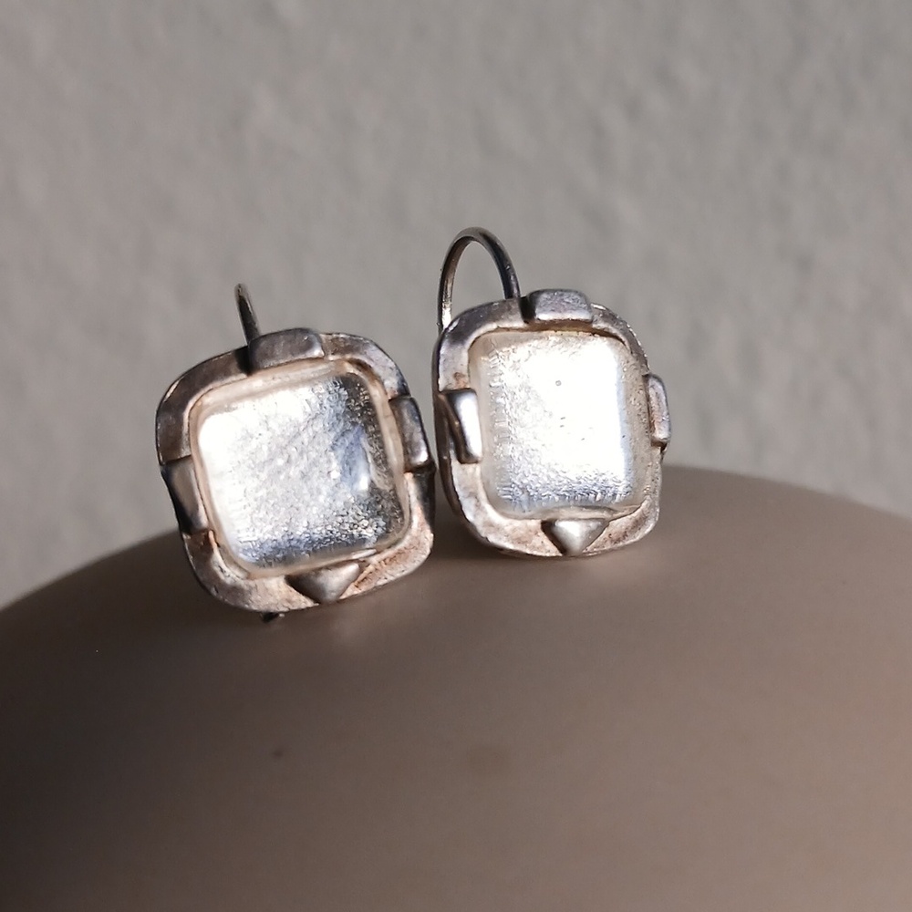 Sterling Silver White Moonstone Vintage Earrings Very Reflective